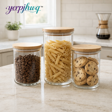yerpjhwq™ Glass Storage Jars with Bamboo Lids (Set of 3)